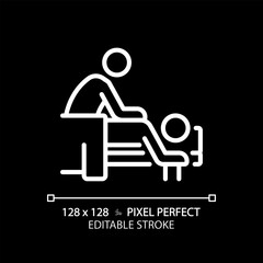 2D pixel perfect editable white body massage icon, isolated vector, meditation thin line illustration.