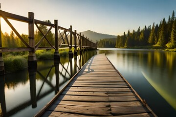 Naklejka premium wooden bridge in the morning