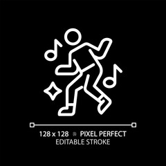 2D pixel perfect editable white dance icon, isolated vector, thin line illustration.