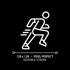 2D pixel perfect editable white running icon, isolated vector, thin line illustration.