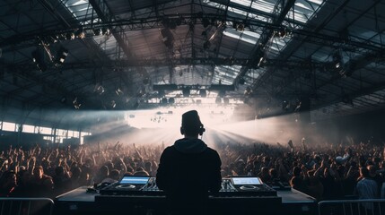 Festival, concert scene. crowd from dj's perspective