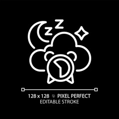 2D pixel perfect editable white good sleep icon, isolated vector, meditation thin line illustration.