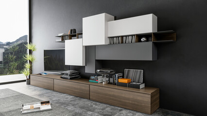 3d rendering modern tv wall unit for living room interior scene
