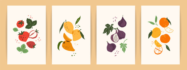 Set of art prints. Abstract fruits. Modern design for posters, cards, cover, t shirt and other - 637771035