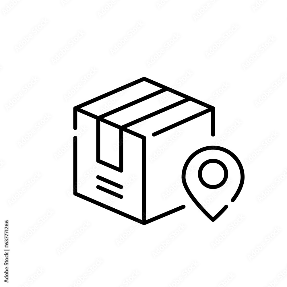 Poster delivery box. parcel with map pointer symbol. pixel perfect, editable stroke icon