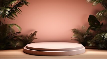 Obraz premium 3D visualization of the podium tropical modern background