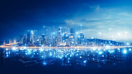 Skyline von einem Smart City und Datenvisualisierung, generiert mit KI