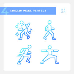 Fototapeta premium Pixel perfect gradient icons set of fitness, blue thin line wellness illustration.