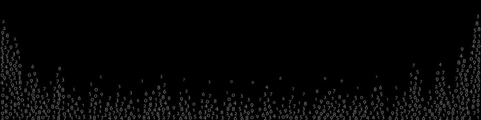 Falling numbers, big data concept. Binary white flying digits.