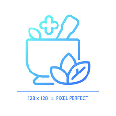 2D pixel perfect blue gradient ayurveda icon, isolated vector, meditation thin line illustration.