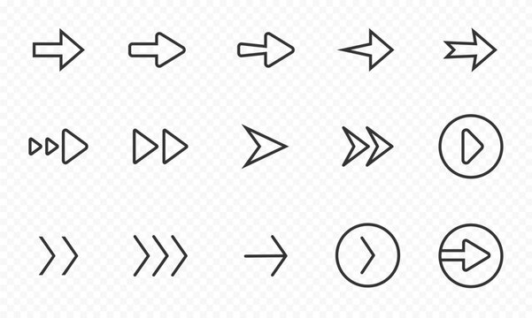 Website outline arrows button set icon. Next, scrolling, following, link, internet, online, social media, application, user, right, Web and Technology concept. Business Design stock illustration