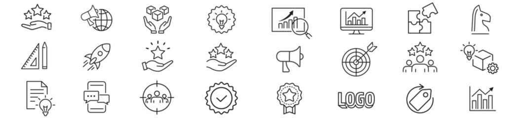 Branding Marketing Product Brand Value icons collection vector