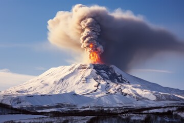 Volcanic eruption on Kamchatka Peninsula in the winter. A small volcanic eruption in Mt Fagradalsfjall, Southwest Iceland, AI Generated