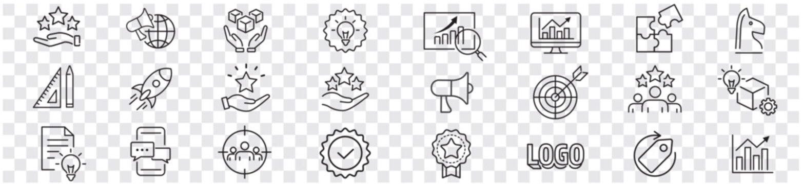 Branding Marketing Product Brand Value icons collection vector