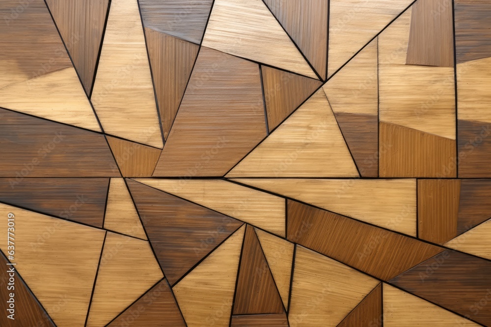 Aufkleber wooden wall of triangles as a background. 3d illustration. a striking abstract geometric pattern com