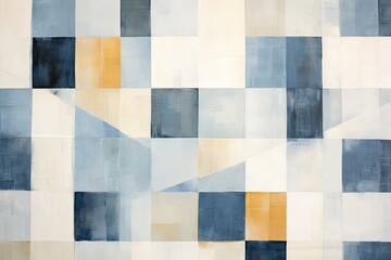Fototapeta premium abstract background with a pattern of squares in blue and beige, A striking abstract geometric pattern composed of intersecting lines, AI Generated