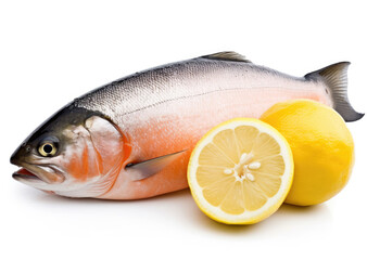 Fresh salmon fish with lemon isolated on white