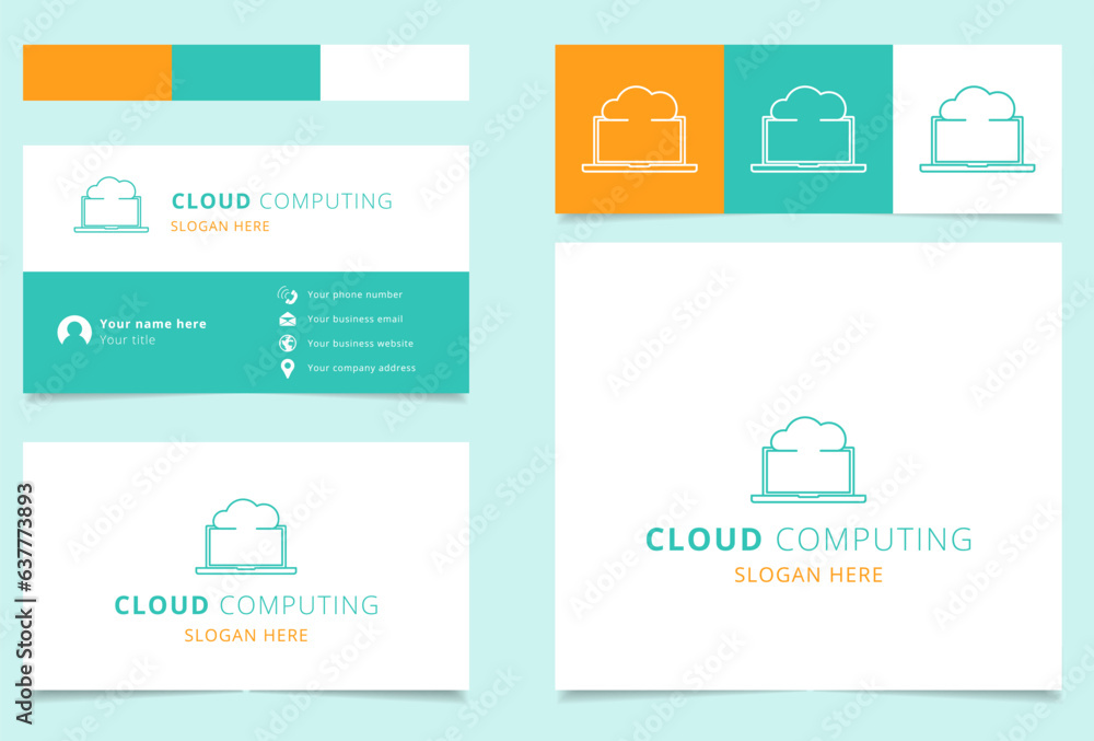 Poster cloud computing logo design with editable slogan. branding book and business card template.