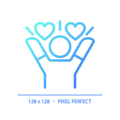 2D pixel perfect blue gradient healthy living icon, isolated vector, meditation thin line illustration.