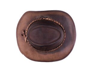 old leather brown cowboy hat isolated on white background