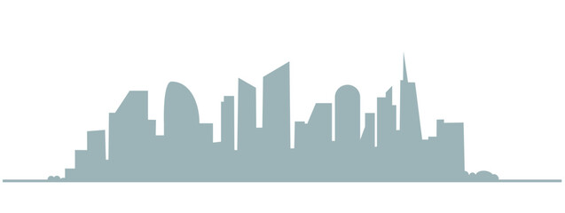 City landscape panorama with silhouettes of buildings. Cityscape of downtown landscape with skyscrapers. Architectural panorama with skyscrapers. Hand drawn scketch with business city. Vector
