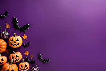 halloween background with pumpkins on a purple backdrop