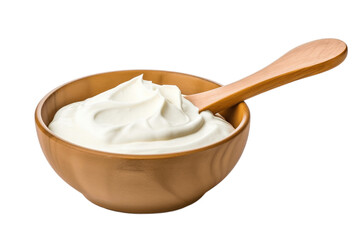Fototapeta na wymiar Sour Cream in Wooden Bowl and Spoon - Generative AI