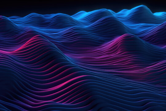Illustration of Abstract Neon Wallpaper design for Backround, pattern with digital Waves. generative ai