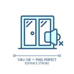 2D pixel perfect editable soundproof windows blue icon, isolated vector, soundproofing thin line illustration.