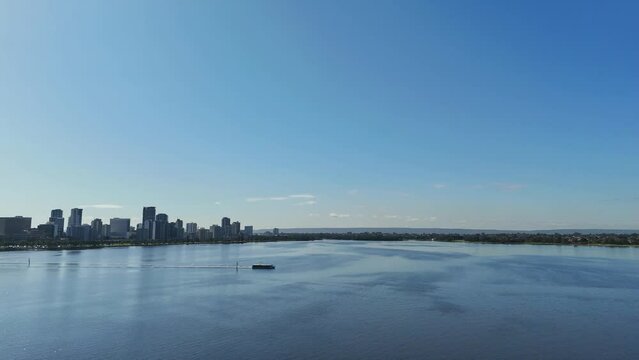 Aerial flight over Perth's Swan River on perfectly clear summers day