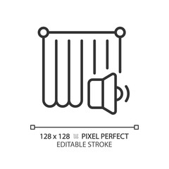 2D pixel perfect editable soundproof curtain black icon, isolated vector, soundproofing thin line illustration.