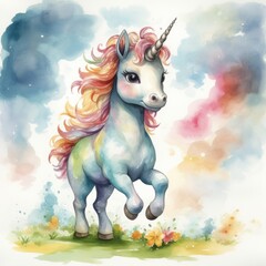 Unicorn on watercolor background. 