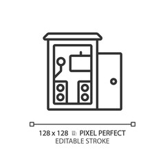 2D pixel perfect editable soundproof music studio black icon, isolated vector, soundproofing thin line illustration.