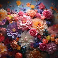 Colorful paper flowers background. 