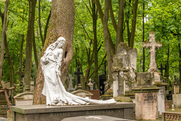 Warsaw, Poland 14 June 2023: Old Powązki Cemetery in Warsaw.