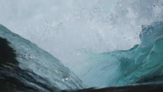 Tranquil yet dynamic: Slow-motion glimpse of crashing water.