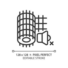 2D pixel perfect editable soundproof mesh black icon, isolated vector, soundproofing thin line illustration.