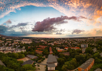 Aerial Hamburg City  sunset, at Horizon