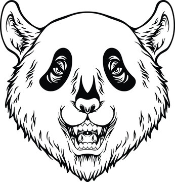 Ferocious furry scary bear head illustration monochrome vector illustrations for your work logo, merchandise t-shirt, stickers and label designs, poster, greeting cards advertising business company 