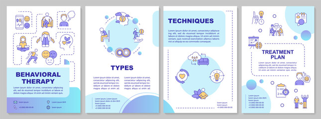 Fototapeta na wymiar Multicolor behavioral therapy brochure template, leaflet design with thin linear icons, 4 vector layouts.