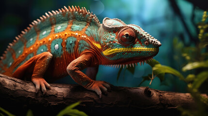 Obraz premium A Chameleon on a branch, AI generated Image