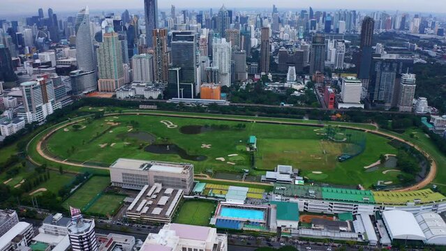 Aerial View Of RBSC Gold Driving Range. Royal Bangkok Sports Club In Pathum Wan, Bangkok, Thailand.