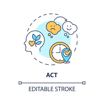 2D editable ACT thin line icon concept, isolated vector, multicolor illustration representing behavioral therapy.