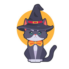 halloween black cat cartoon illustration vector