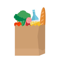 Paper bag with food on isolated white background. illustration.