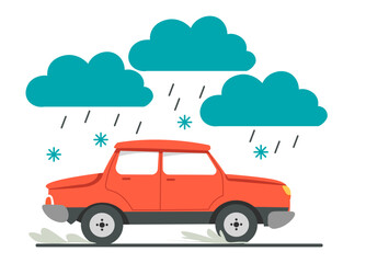 Fototapeta premium Snowing and raining, slippery road for vehicle