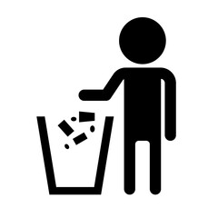 People throwing trash in trash can silhouette icon. Vector.