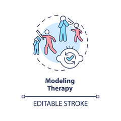 2D editable modeling therapy thin line icon concept, isolated vector, multicolor illustration representing behavioral therapy.