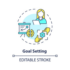 2D editable goal setting thin line icon concept, isolated vector, multicolor illustration representing behavioral therapy.