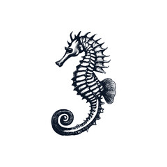 Sea Horse Aquatic Creature Hand Drawn Monochrome Sketch Vector Illustration